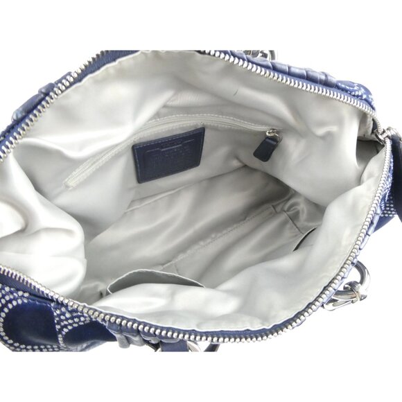 Coach Ashley Gathered Leather Signature Op Art Dotted Navy Satchel F20015 - Picture 8 of 14
